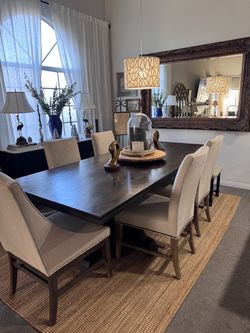 Dark Wood Dining Table with 5 Upholstered Chairs