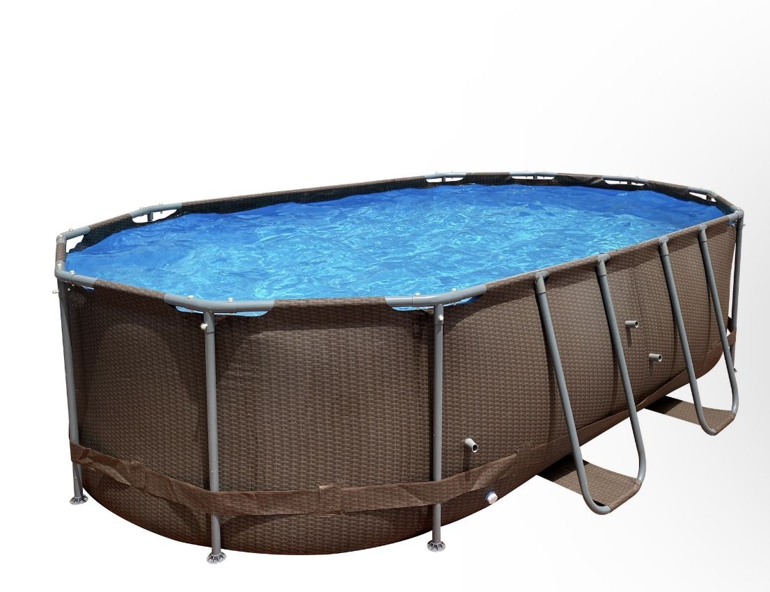 Avenli 14 ft. Brown Oval Steel Frame Above Ground Swimming Pool with accessories