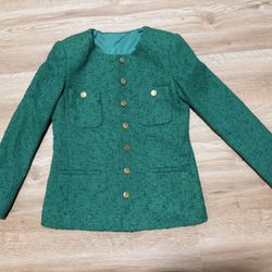 Green Tweed Jacket with Gold Buttons size 36