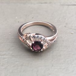 Beautiful Rose Gold Over Sterling Silver(.925) BBJ Signed-Garnet-Czs Sz 8-New-Pics Don’t Do It Justice