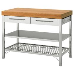 IKEA RIMFORSA Kitchen Island / Work Bench – Bamboo + Stainless Steel