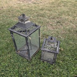 2 Small Rustic Outdoor Glass Lantern Garden Yard Home Decor Decoration