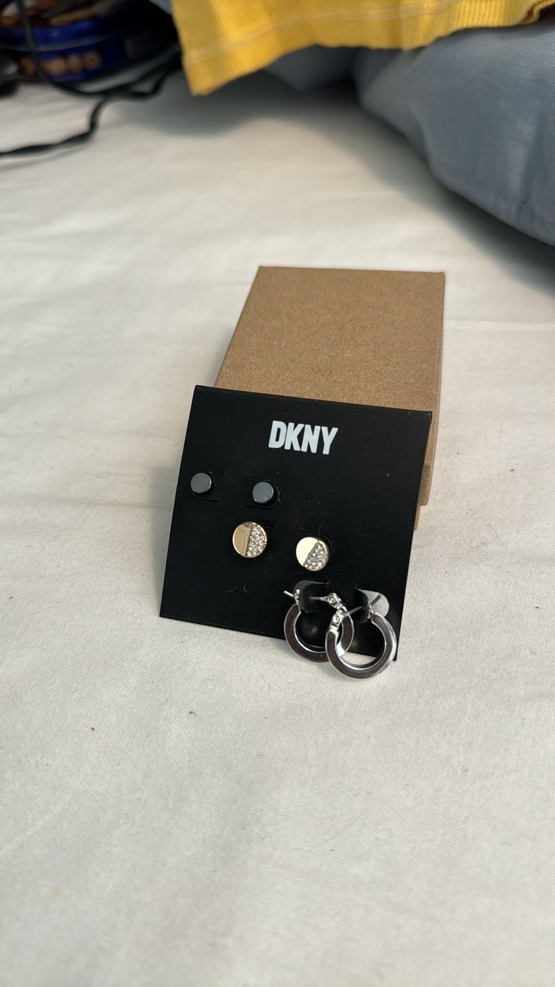 DKNY 3 Tone Earrings  Silver Gold Black