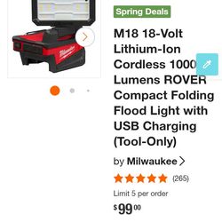 Milwuakee M18 flood rover light and 8.0 batter