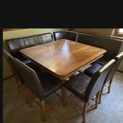 Kitchen Dining Room Bar Elevated Table W/ Chairs And Bench Seating UNIQUE BASE LOOK 
