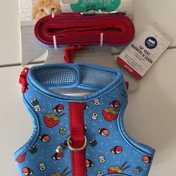 Brand New - Kitten Harness & Leash - Blue Sushi & Ramen Print