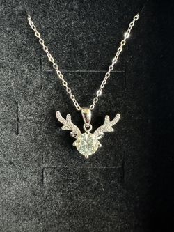 Sterling Silver Antler Pendant.  Genuine Mossanite Stones.  