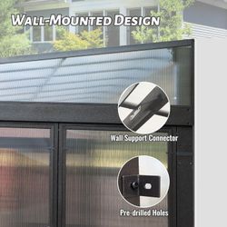 12x14FT All Season Sunroom, Outdoor Permanent Wall Mounted Solarium with Detachable Polycarbonate Windows, Aluminum Lean to Gazebo Sun Room with 2 Loc