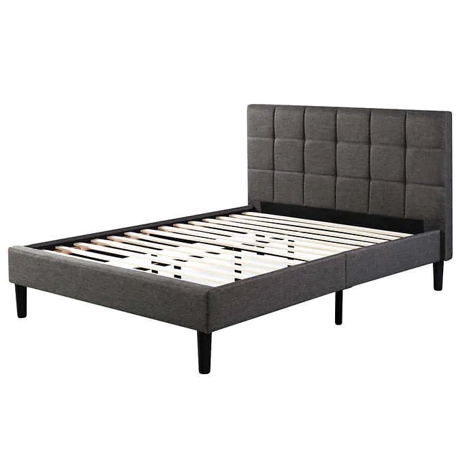 King Size Grey Blackstone Upholstered Square Stitched Platform Bed