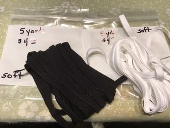 Soft 1/4” elastic. So nice on the skin! Perfect for masks, 5 yards is $4