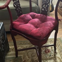 Antique Mid Century Redwood Asian Corner Chair 