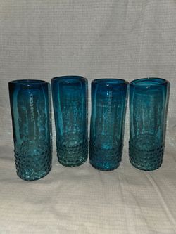 Starbucks Teal Blue Glass Tumbler Set of 4 0902213