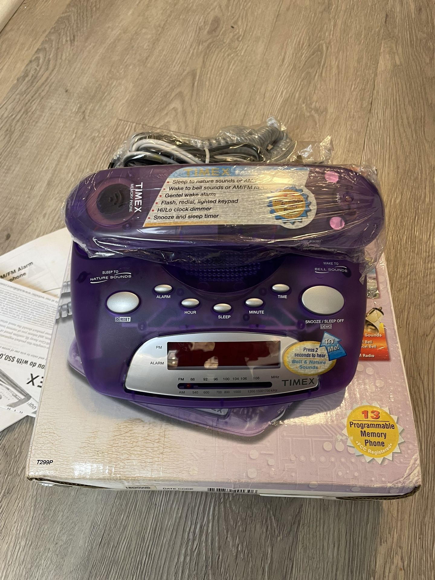Vintage Timex AM/FM Alarm Clock Purple Transparent Telephone Landline ...