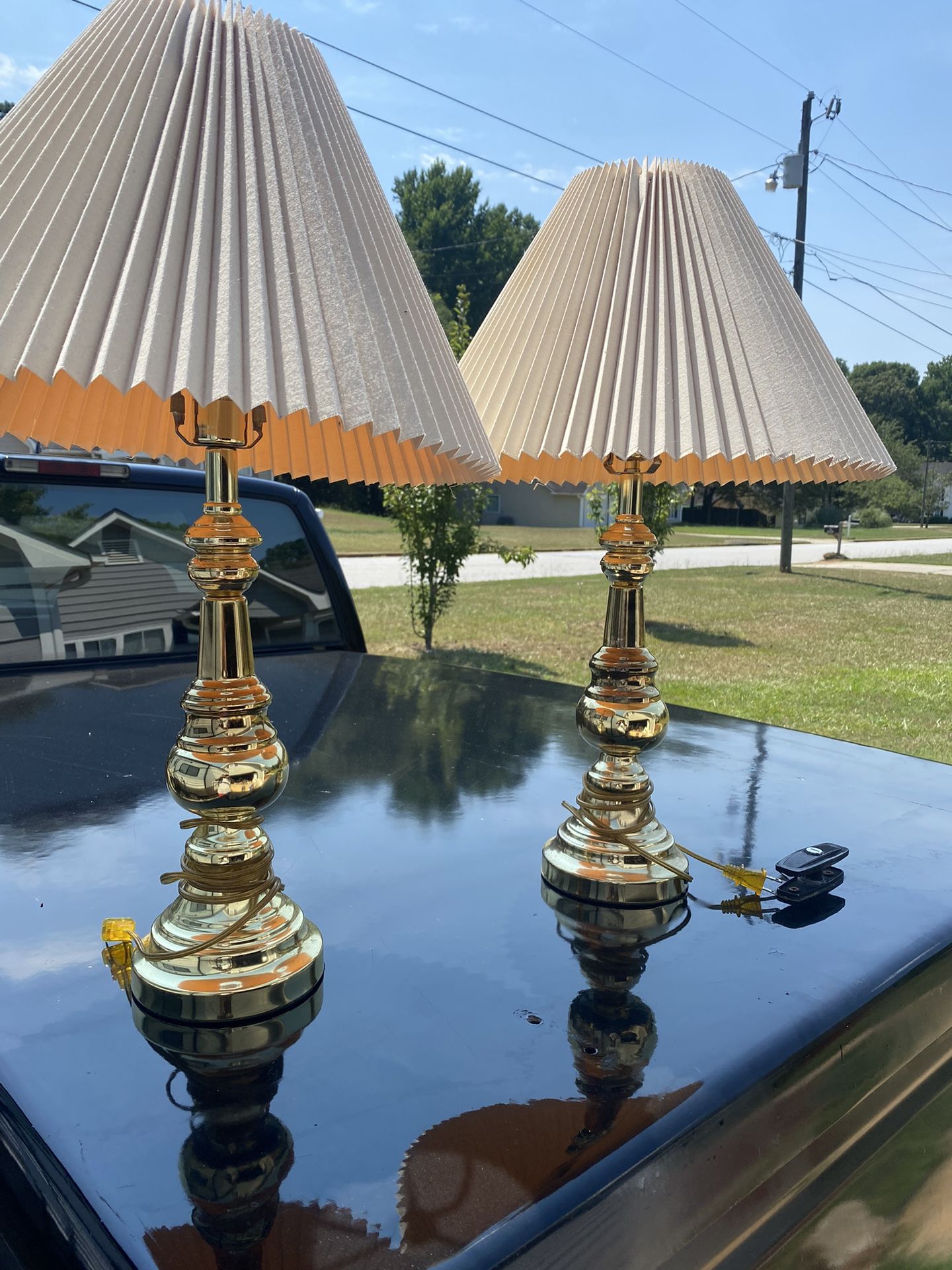 **Gold Table Touch Lamp Set With Shades**