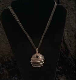 Wire Wrapped Art Glass Pendant Necklace, ~18" Cord