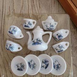 vintage mini tea set with blue goose motif