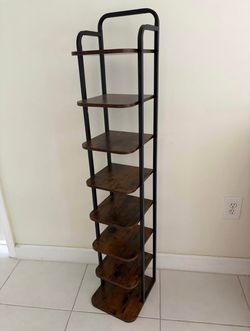 7-Tier Decorative Organizer Shelf – Metal Frame with Wood-Finish Shelves  53in x 10in NEW