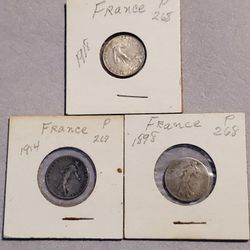 Lot Of (3) French 50 Centimes. Silver Coins!