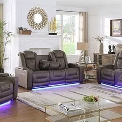 “BRAND NEW” 3-PC Ash Brown Leather Power Reclining Set