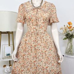 🌼 Vintage Peach Floral Tiered Dress 🌼