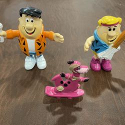 Vintage 1991 The Flintstones Fred Rockstar & Barney Figures H-B Production with skateboard Dino. 