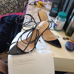 Simmi London Felicity black patent clear diamond lace up stiletto heels