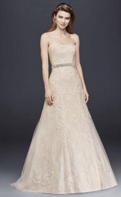 NWT Jewel by David's Bridal Strapless Sweetheart A-Line Lace Gown 12 WG3755