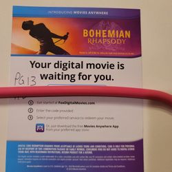 $4 HD DIGITAL MOVIE CODE. BOHEMIAN RHAPSODY. $4 OR TRADE FOR A MOVIE TITLE I DO NOT ALREADY OWN.