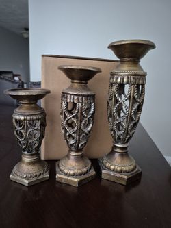 3-Gold Canyon Ceramic Candle Holders