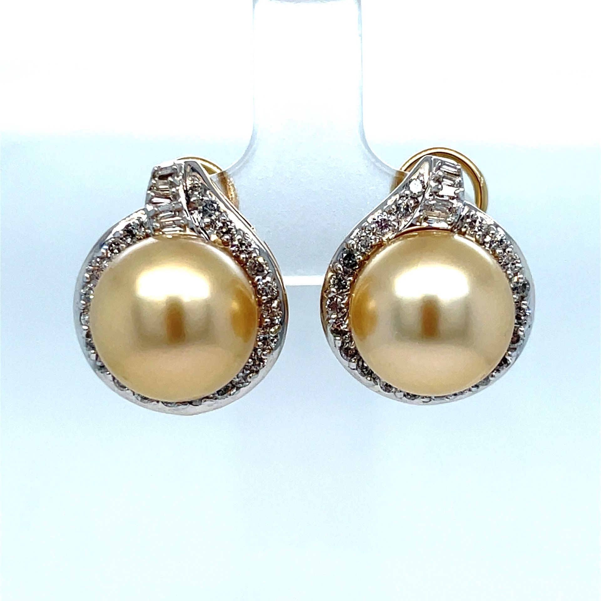 14Kt Yellow Gold South Sea Pearl Diamond Earrings 9.86g .8CT I-2178