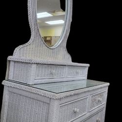 Wicker Dresser With Glass Top And Mirror