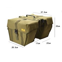 double-sided bicycle pannier bag, designed to be attached to a bike's rear rack. 