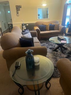 Tan Fabric Sofa and Loveseat Set
