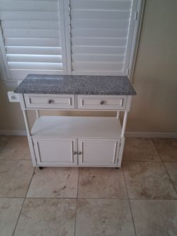 White Kitchen Cart with Granite Top