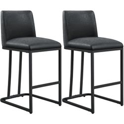 Bar Stools Set of 2, Counter Height Kitchen Stools 24'' Modern Leather Upholstered Bar Chairs with Back and Metal Legs for Kitchen Counter, Dark Gray