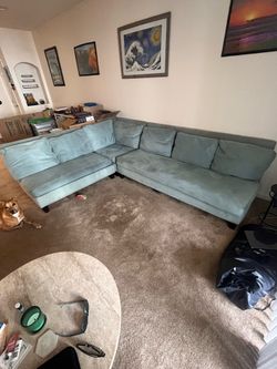 FREE Large Teal Microfiber L-Shape Sectional Couch