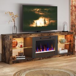Bestier 70 Inch Fireplace TV Stand for TV up to 75", LED Entertainment Center with 23" Electric