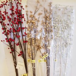 Red, White, And Gold Berry Picks & Silver Sprays For Holiday Crafting