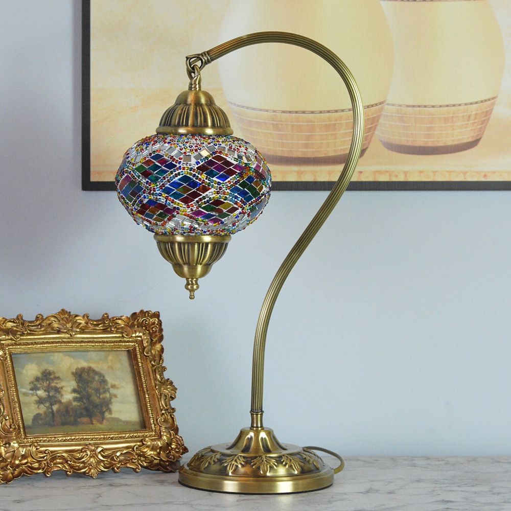 Handmade Mosaic Glass Table Lamp | Turkish Style Bedside Light | Vintage Boho Home Decor