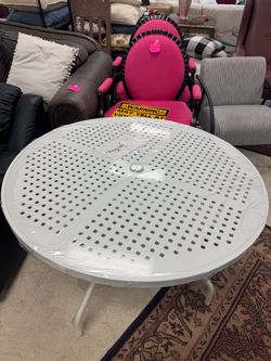 Round White Metal Patio Table with Umbrella Hole
