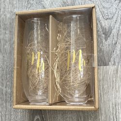 Mr. and Mrs. Gold Decal Bride Groom Wedding Stemless Champagne Flute Glasses NWT
