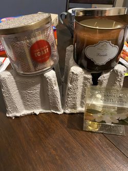 2 new candles and a new wallflower refill bath and body works