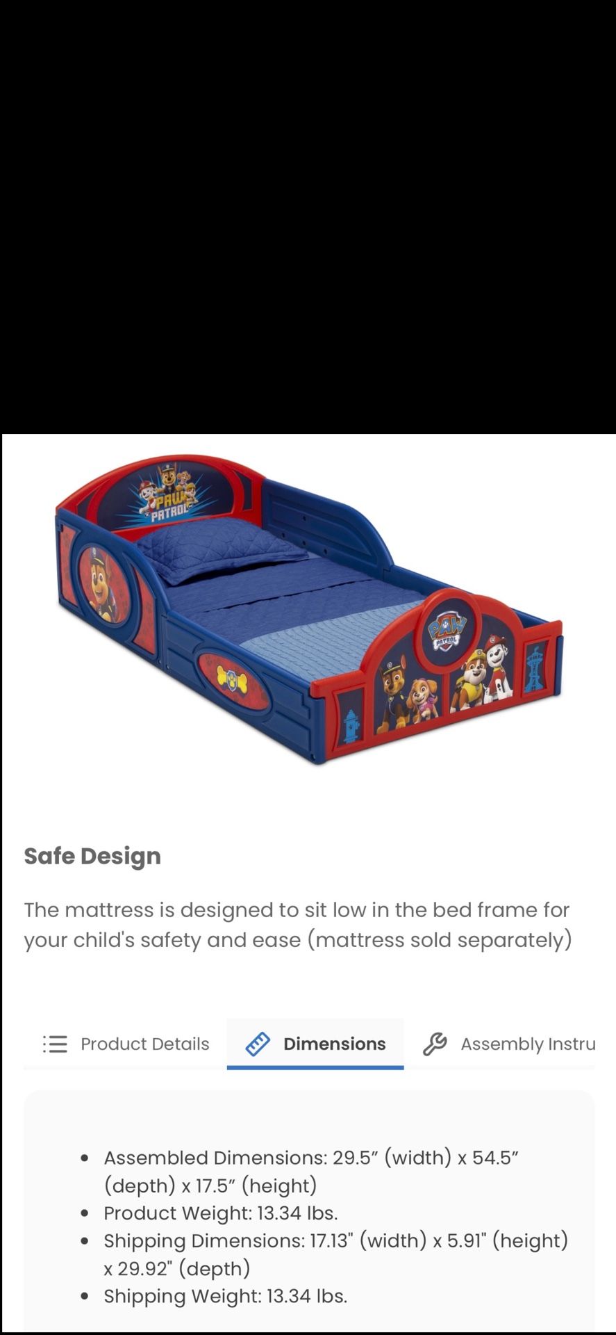 Bed/ Paw patrol/ Paw Patrol plastic bed frame/ toddler/ bedroom/ furniture/ New