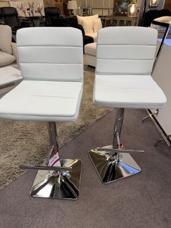 Upholstered Adjustable White Bar Stools Set Of 2