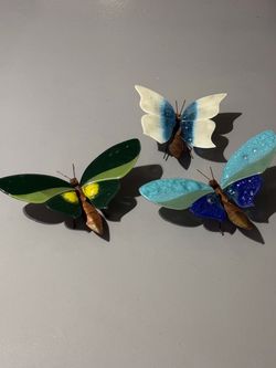 Set of 3 Glass and Metal Butterfly Wall Decor