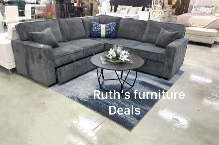 Convertible Sectional Sofa With Pull- Out Bed & storage Brand New