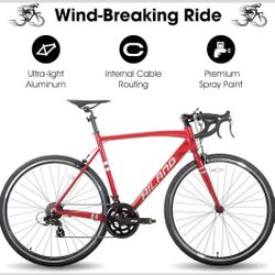 ✌️ HILAND 700c Road Bike，Aluminum Frame Racing Bike, City Commuter Bicycle for Men Women Red 