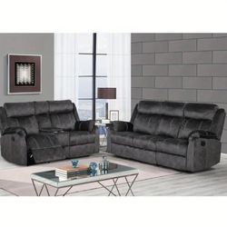 Grey 3 Seat/ 2 Seat Recliner Sofa 