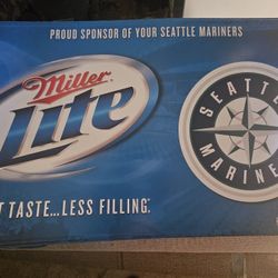 New Large Metal Seattle Mariners Lite Beer Sign.