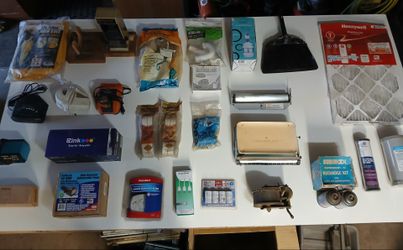 Assortment of Tools, Filters, Pipe Fixing, Automotive, Electronics, and Etc